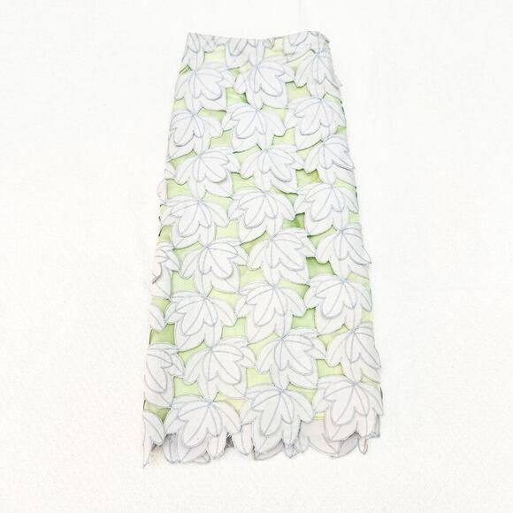 Milly Lotus Green Blue Leaf Laser Flower Patterned Overlay Pencil Skirt Size 2 - Picture 6 of 6
